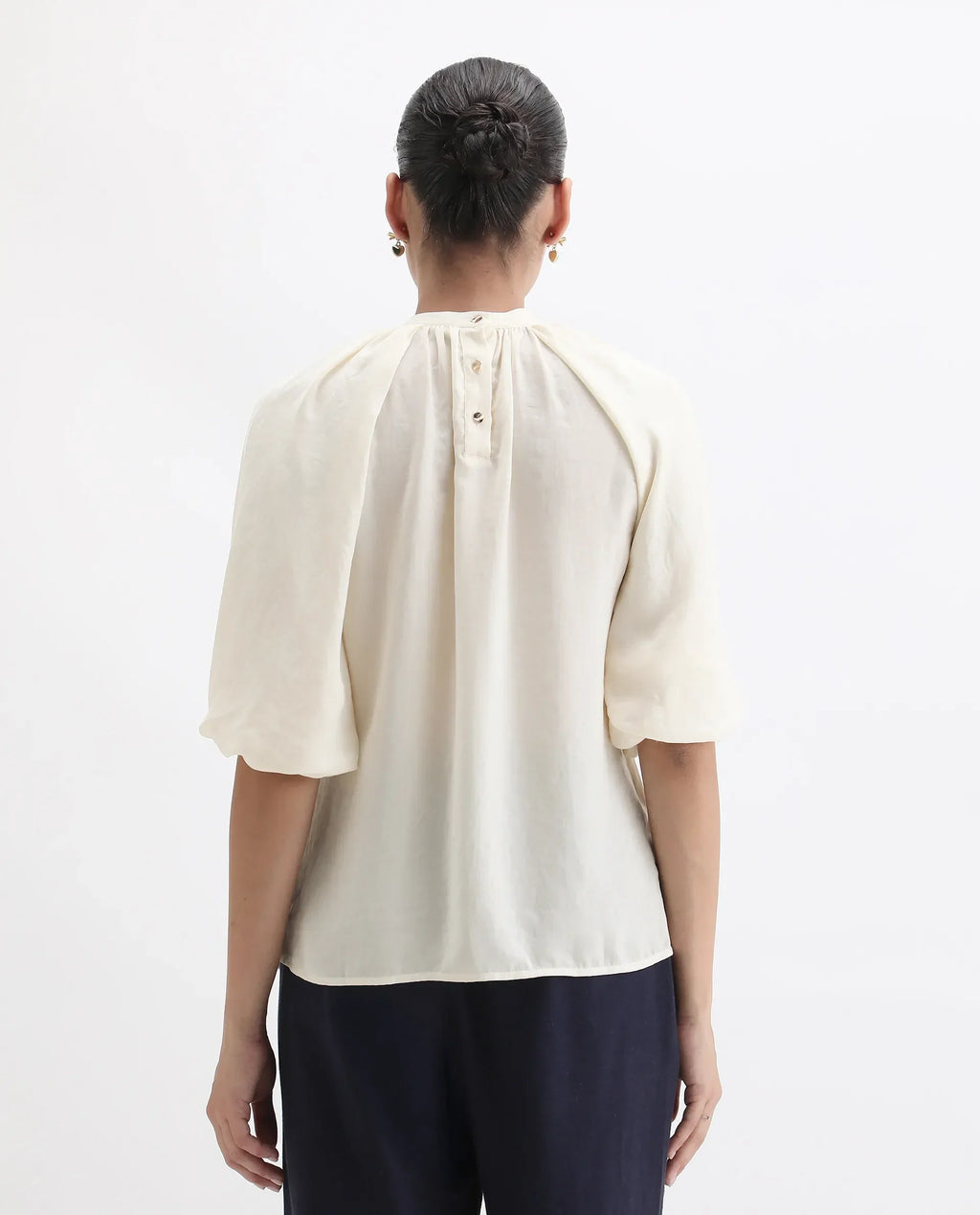 Rareism Women's Nito Beige Satin Mandarin Collar Plain Raglan Sleeve Regular Fit Top
