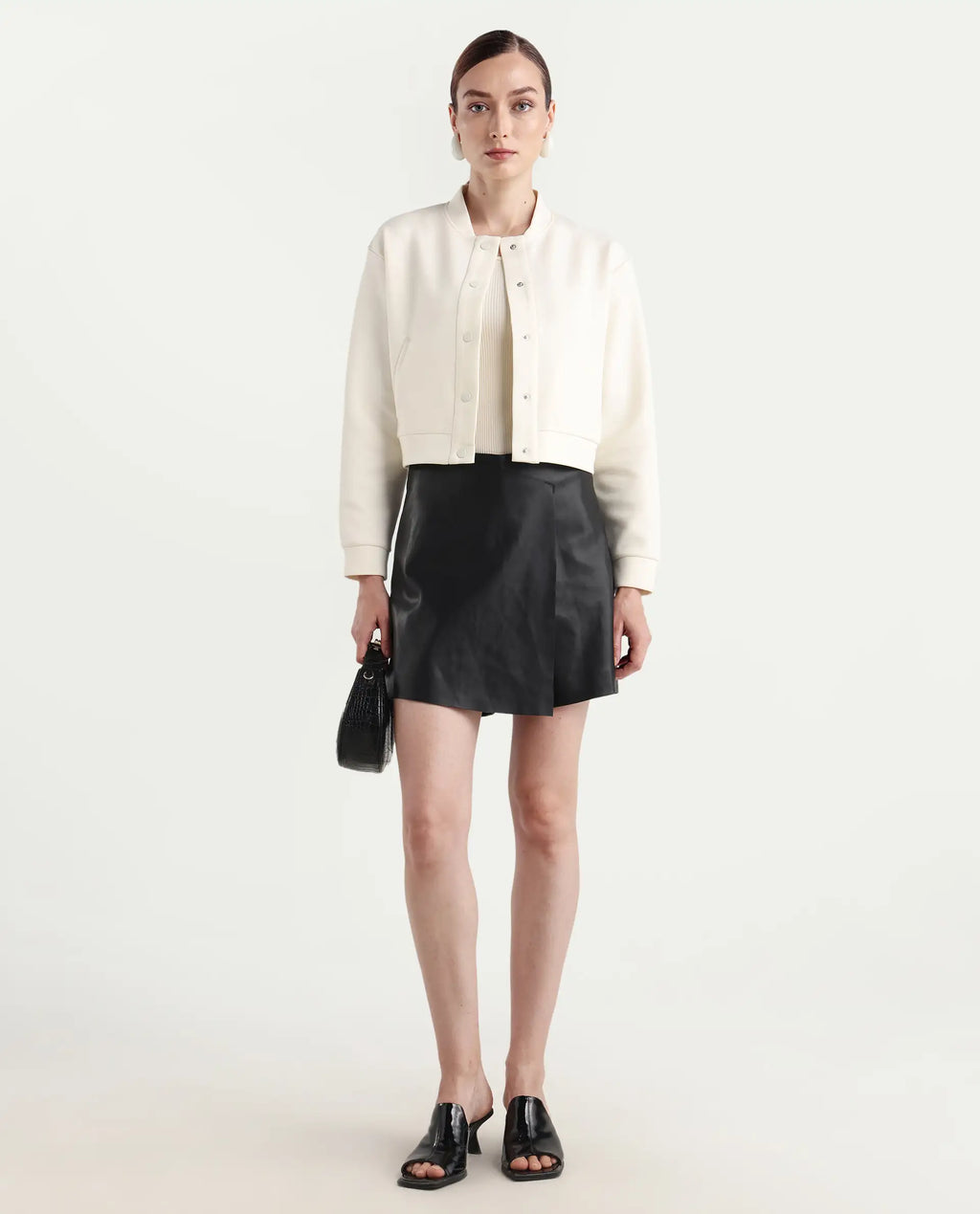 Rareism Women's Nitt Off White Cotton Blend Stand Collar Regular Fit Jacket