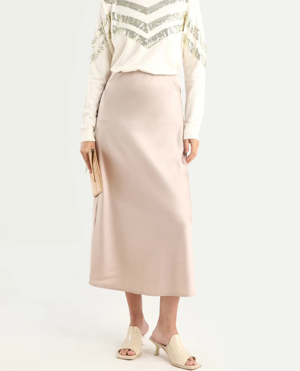 Rareism Women's Niyano Beige Polyester A-Line Skirt