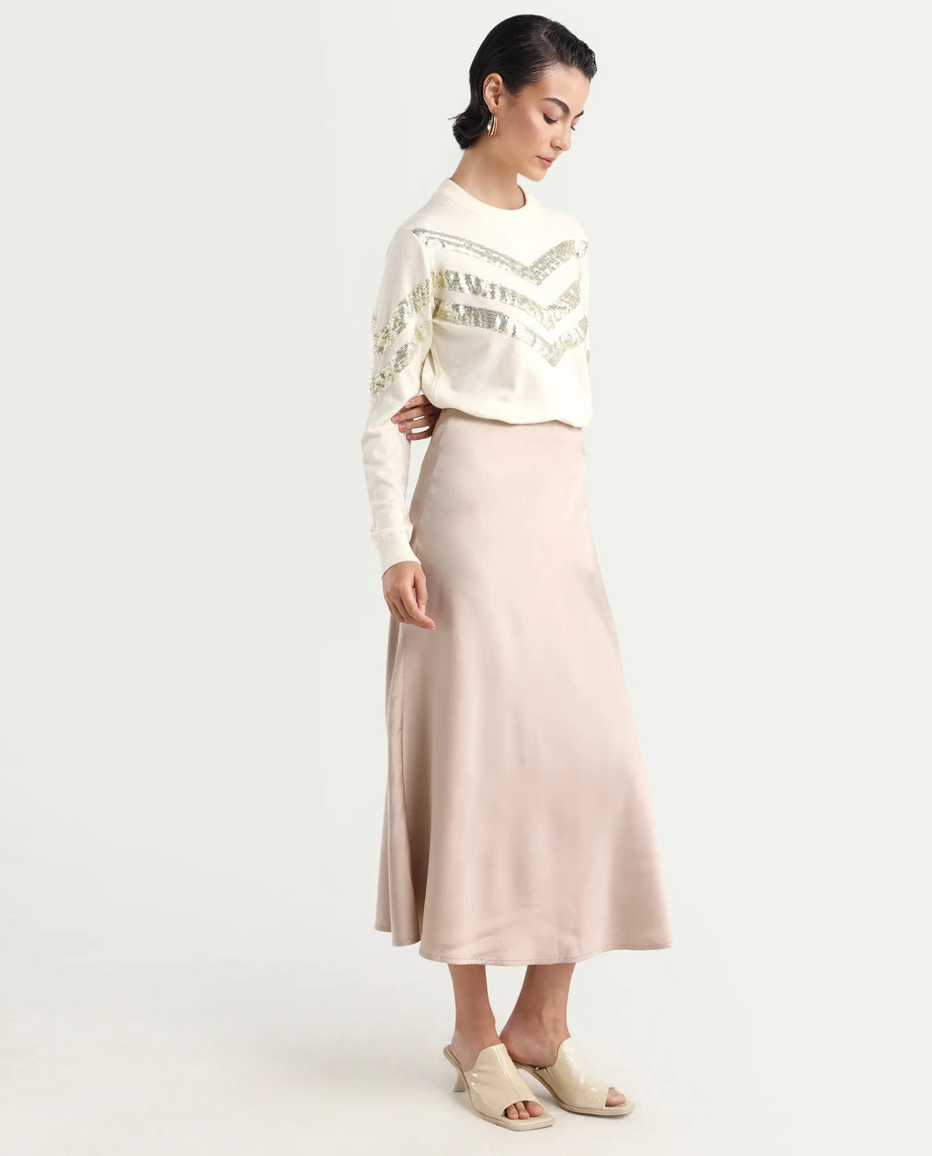 Rareism Women's Niyano Beige Polyester A-Line Skirt