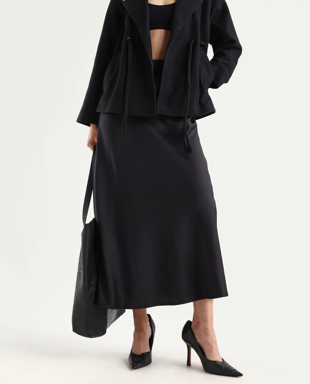 Rareism Women's Niyano Black Polyester A-Line Skirt