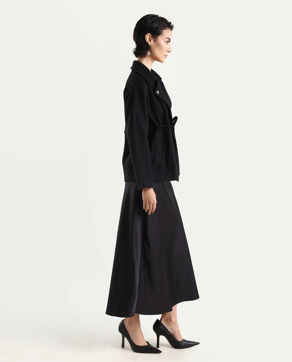 Rareism Women's Niyano Black Polyester A-Line Skirt