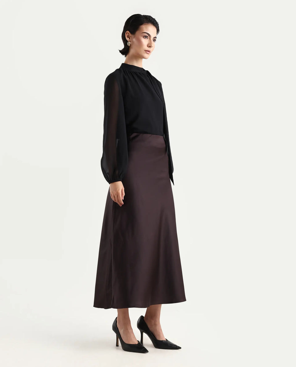 Rareism Women's Niyano Brown Polyester A-Line Skirt