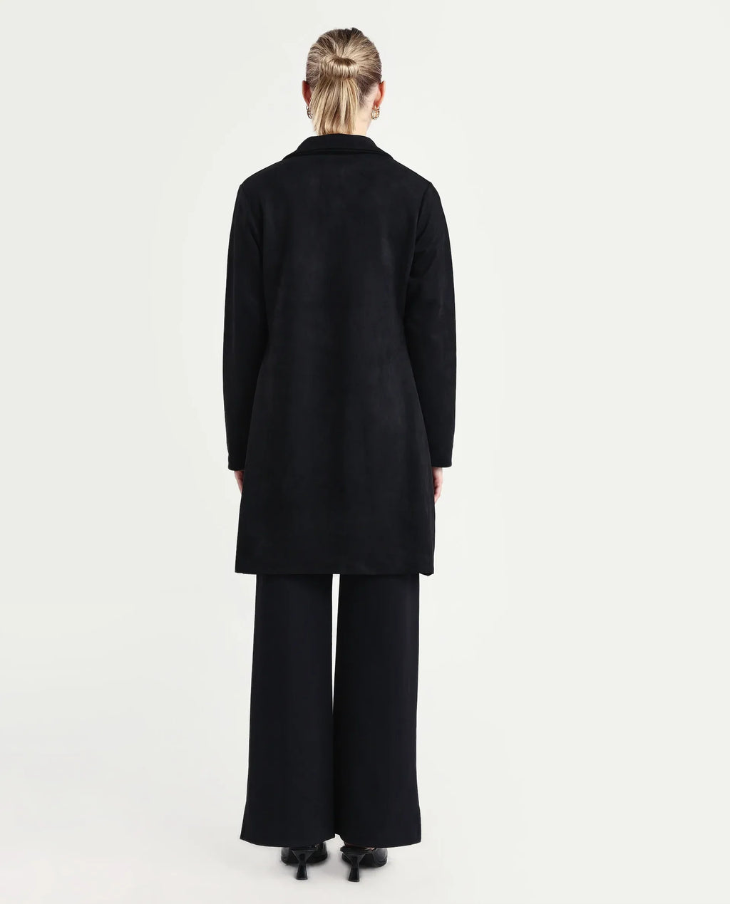 Rareism Women's Nizara Black Polyester Blend Lapel Neck Regular Fit Coat