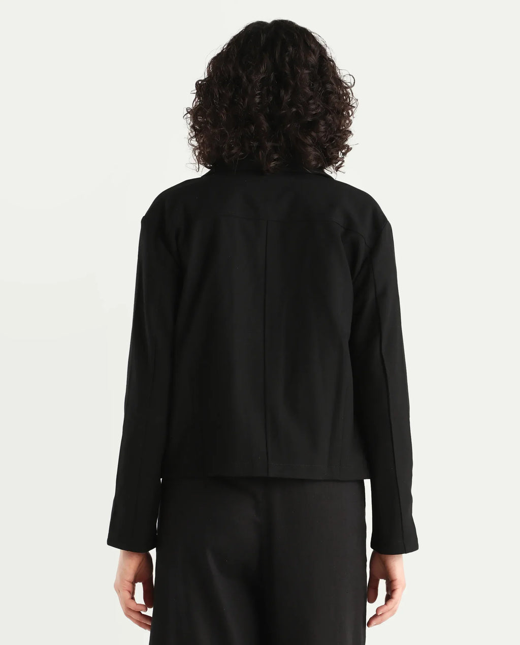 Rareism Women's Nizlo Black Polyester Blend Spread Collar Regular Plain Jacket