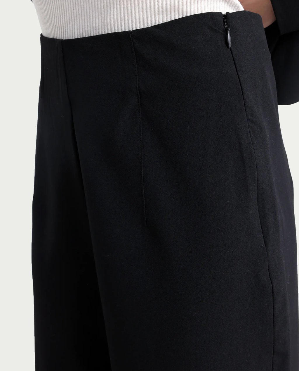 Rareism Women's Noahti Black Cotton Plain Ankle Length Wide Trouser