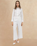 Rareism Women's Noahti White Cotton Plain Ankle Length Wide Trouser