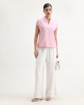 Rareism Women's Nopplo Pink Polyester Blend V-Neck Plain Extended Sleeves Regular Fit Top