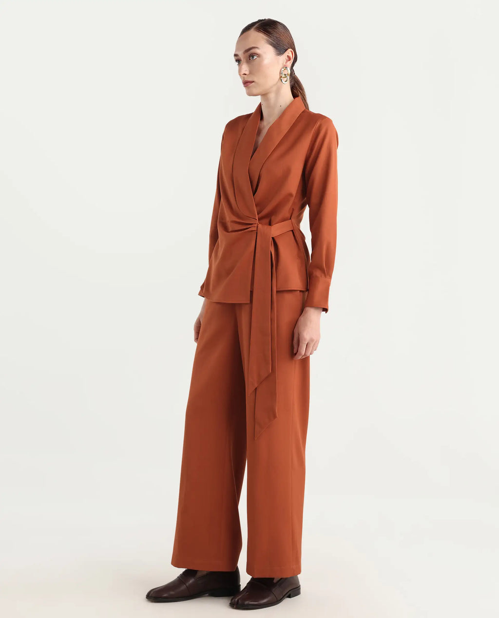 Rareism Women's Nublin-B Rust Polyester Blend Wide Trouser