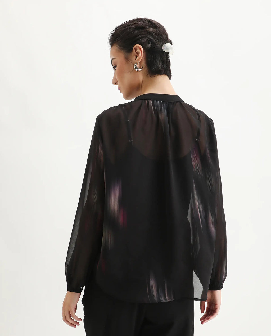 Rareism Women's Nucoso Black Polyester Full Sleeve V-Neck Relaxed Fit Top