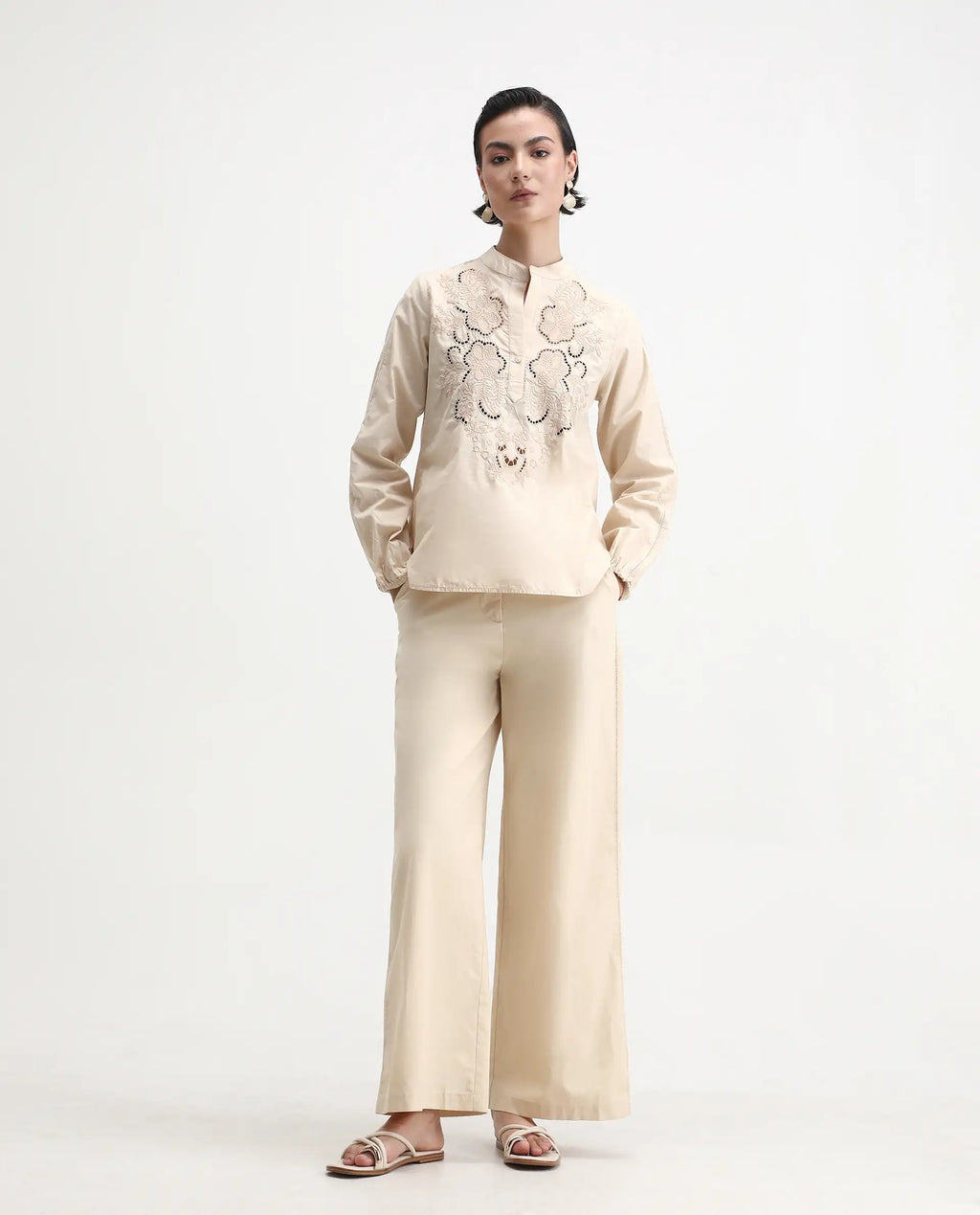Rareism Women's Nucut-B Beige Cotton Straight Fit Trouser