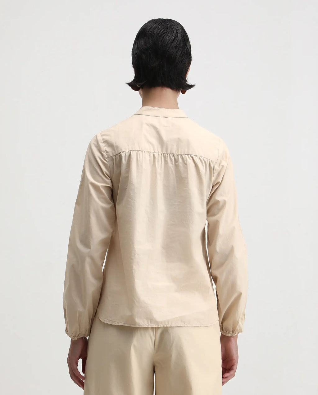 Rareism Women's Nucut-T Beige Cotton Mandarin Collar Regular Fit Top