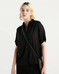 Rareism Women Nudim Black Extended Sleeves Jonny Collar Boxy Fit Plain Top