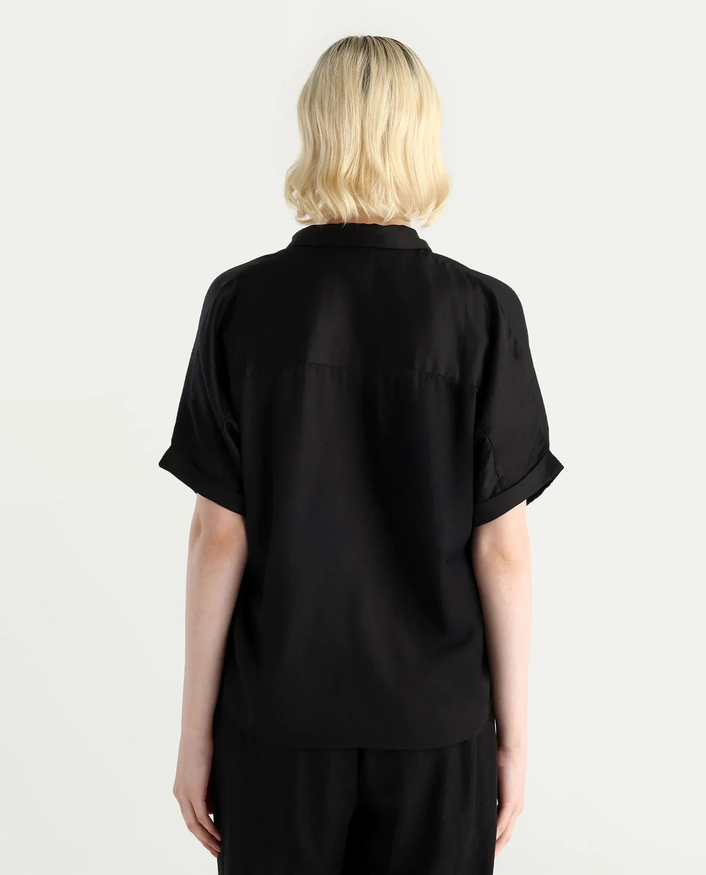 Rareism Women Nudim Black Extended Sleeves Jonny Collar Boxy Fit Plain Top
