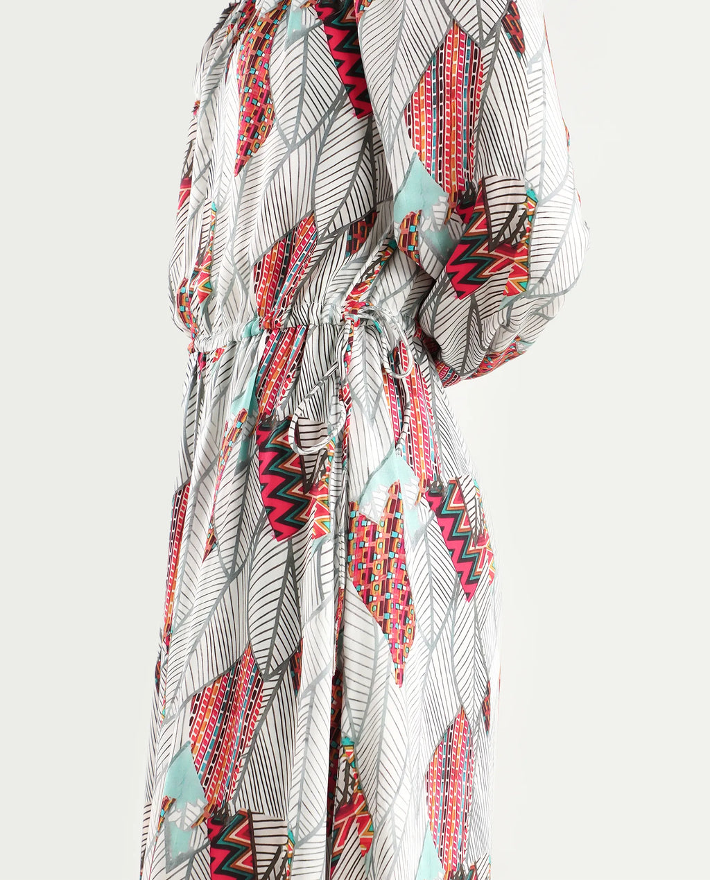 Rareism Women's Numan Multi Cotton Blend Tie-Up Neck Tropical Print Maxi Regular Fit Dress