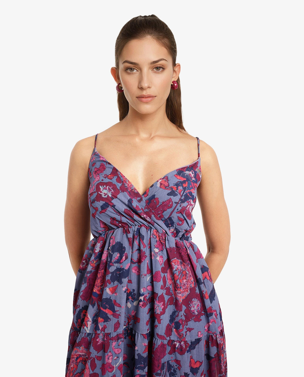 Rareism Women's Nuno Light Multi Polyester Shoulder Strap Floral Print Sleeveless Midi Fit And Flare Dress