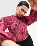 Rareism Women's Nupino Dark Pink Polyester Raglan Sleeves Tie-Up Neck Relaxed Fit Top