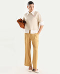 Rareism Women's Nuray Tan Cotton Plain Ankle Length Straight Fit Trouser