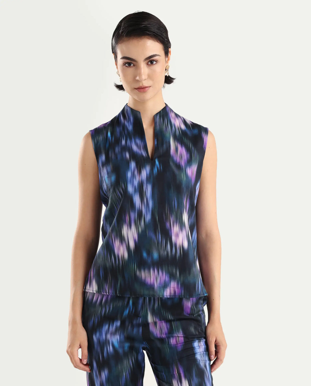 Rareism Women's Nushi T Navy Cotton Build Up Neck Regular Fit Top