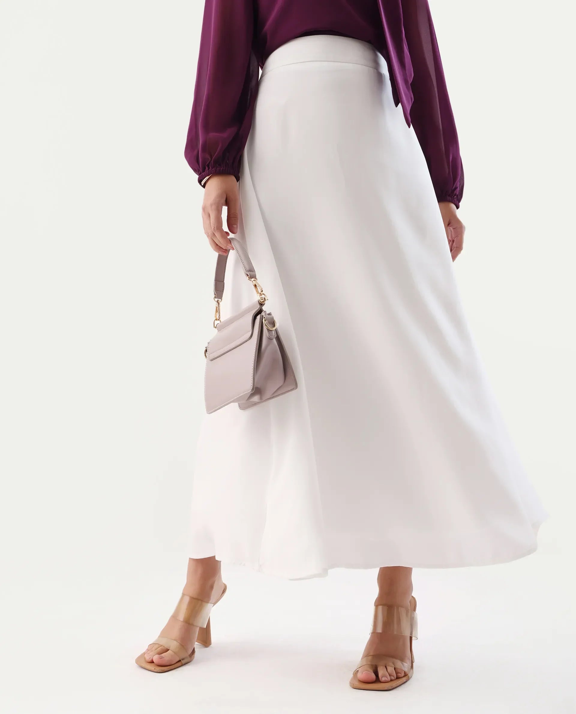 Rareism Women's Nuva B Off White Polyester A-Line Skirt