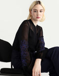 Rareism Women's Nux Black Viscose Full Sleeve Mandarin Collar Regular Fit Top