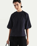 Rareism Women's Nuxo Black Nylon Blend Half Sleeve Mandarin Collar Relaxed Fit Top
