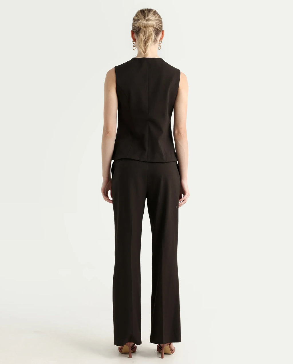 Rareism Women's Nuzor-B Dark Brown Polyester Blend Bootcut Plain Trouser