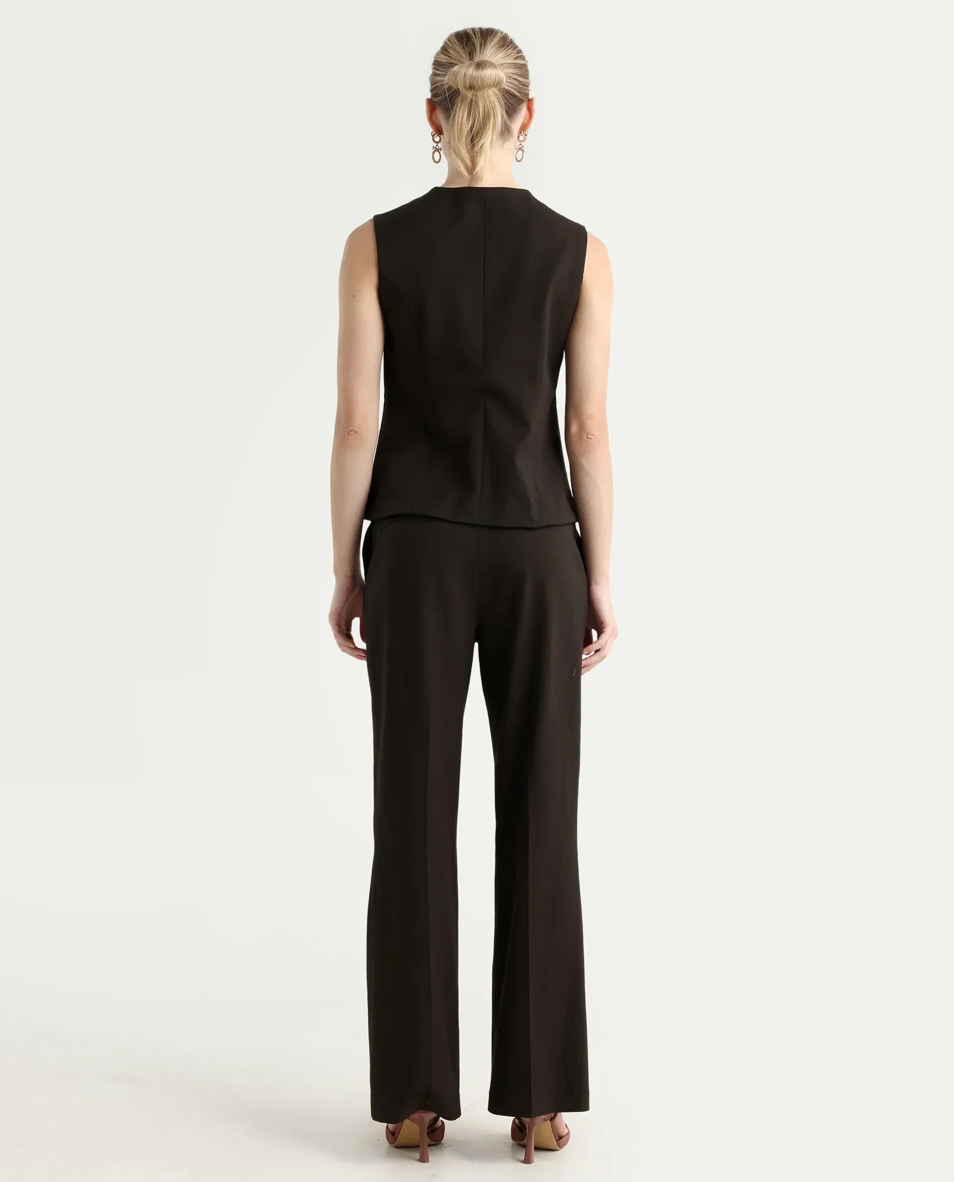 Rareism Women's Nuzor-B Dark Brown Polyester Blend Bootcut Plain Trouser