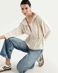 Rareism Women's Onerler Off White Modal Blend Hooded Plain Relaxed Fit Sweatshirt