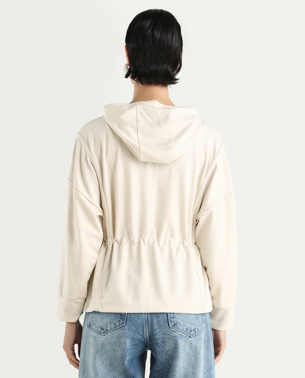 Rareism Women's Onerler Off White Modal Blend Hooded Plain Relaxed Fit Sweatshirt