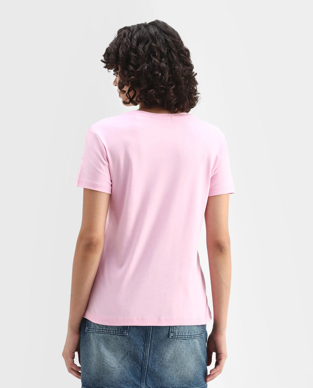 Rareism Women's Oratio Purple Cotton Crew Neck Flock Print Regular Fit T-Shirt