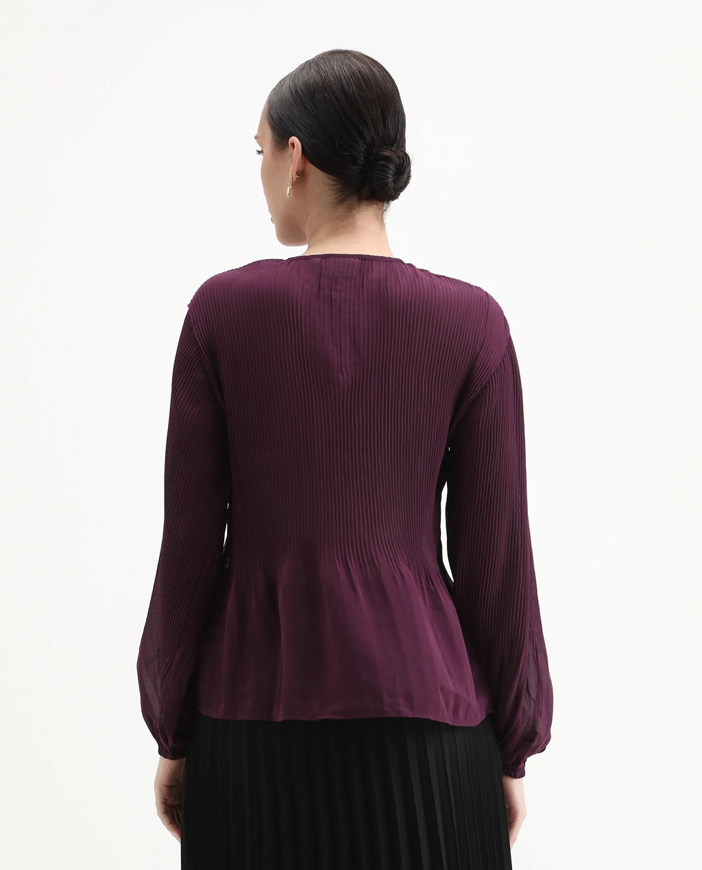 Rareism Women's Ordu Purple Polyester Mandarin Collar Plain Regular Fit Top