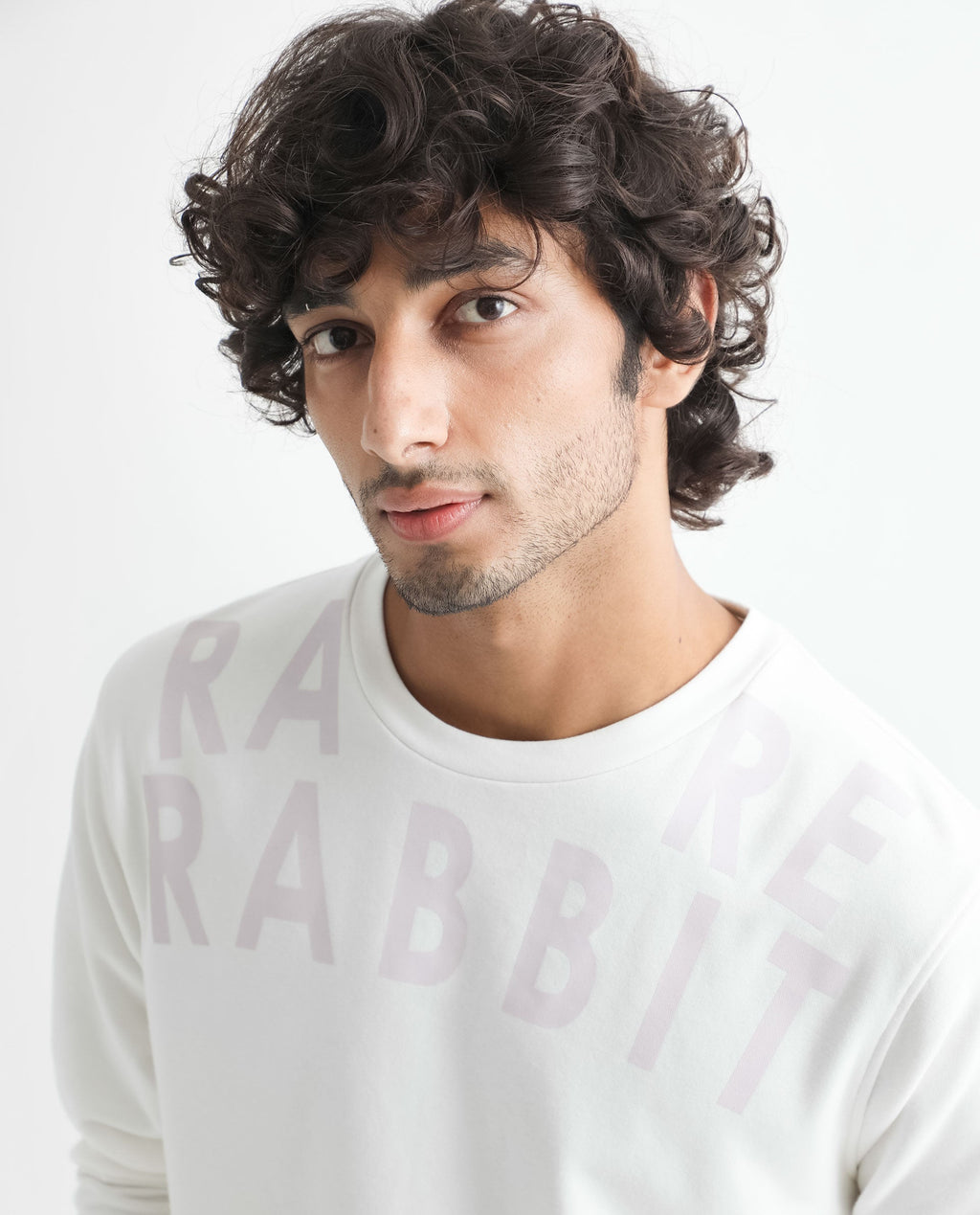 Rare Rabbit Men's Oren Off White Cotton Graphic Print Relaxed Fit Full Sleeve Crew Neck Sweatshirt