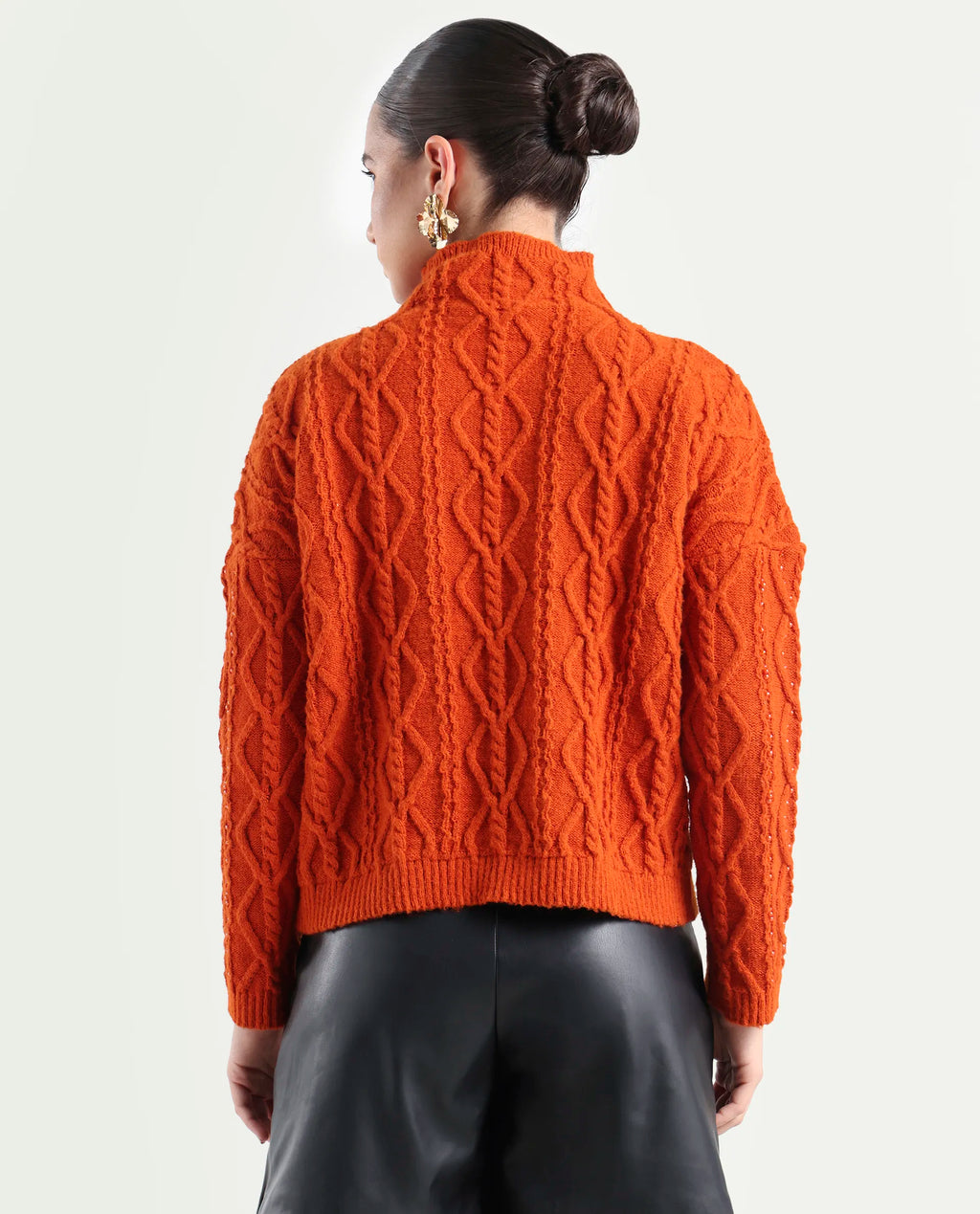 Rareism Women's Osmaniye Rust Polyester High Neck Plain Relaxed Fit Sweater