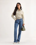 Rareism Women's Osseo Blue Cotton Blend Plain Ankle Length Smart Straight Fit Jeans