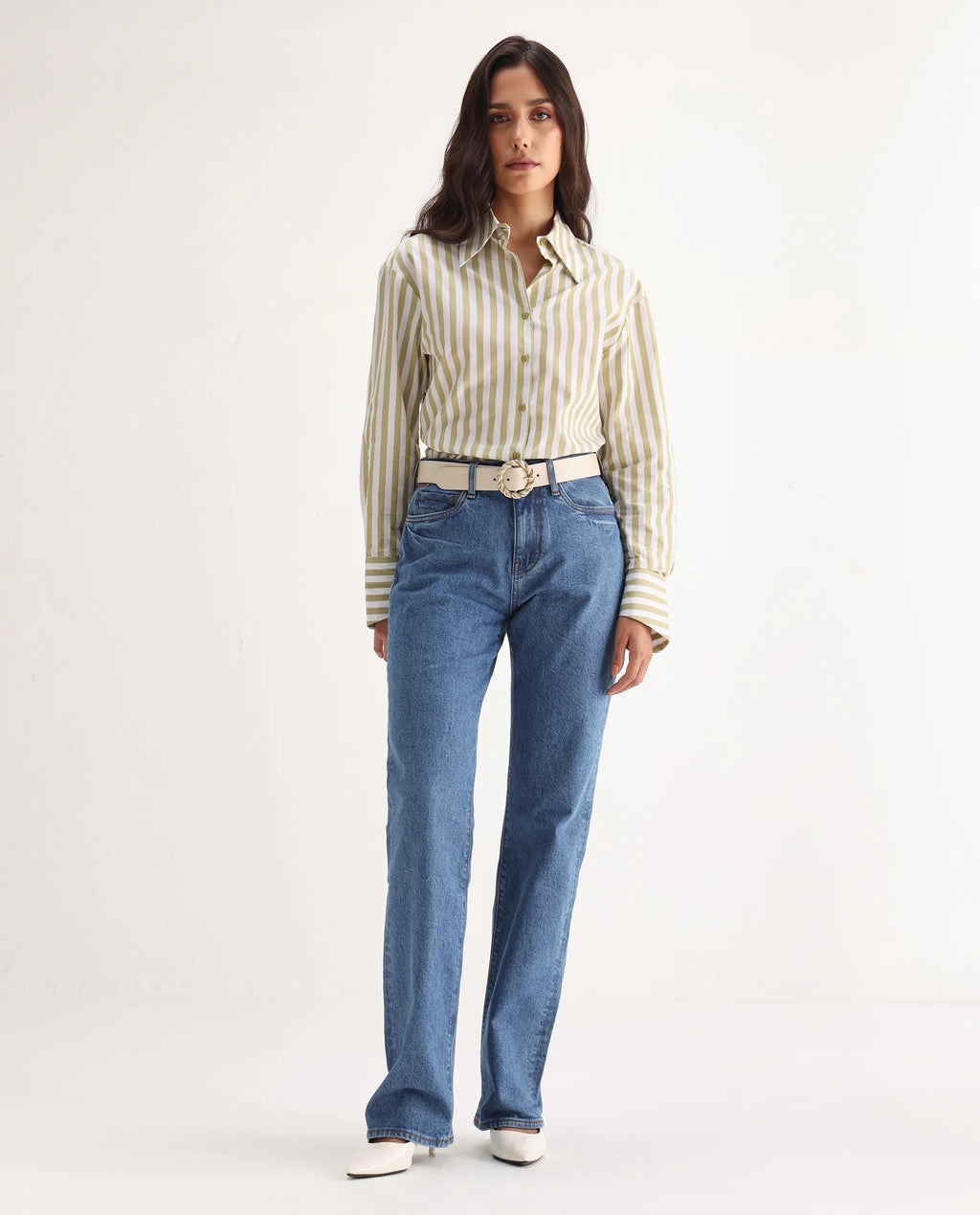 Rareism Women's Osseo Blue Cotton Blend Plain Ankle Length Smart Straight Fit Jeans