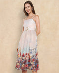 Rareism Women's Osthu Light Multi Polyester Blend Tube Neck Floral Print Sleeveless Midi Fit And Flare Dress