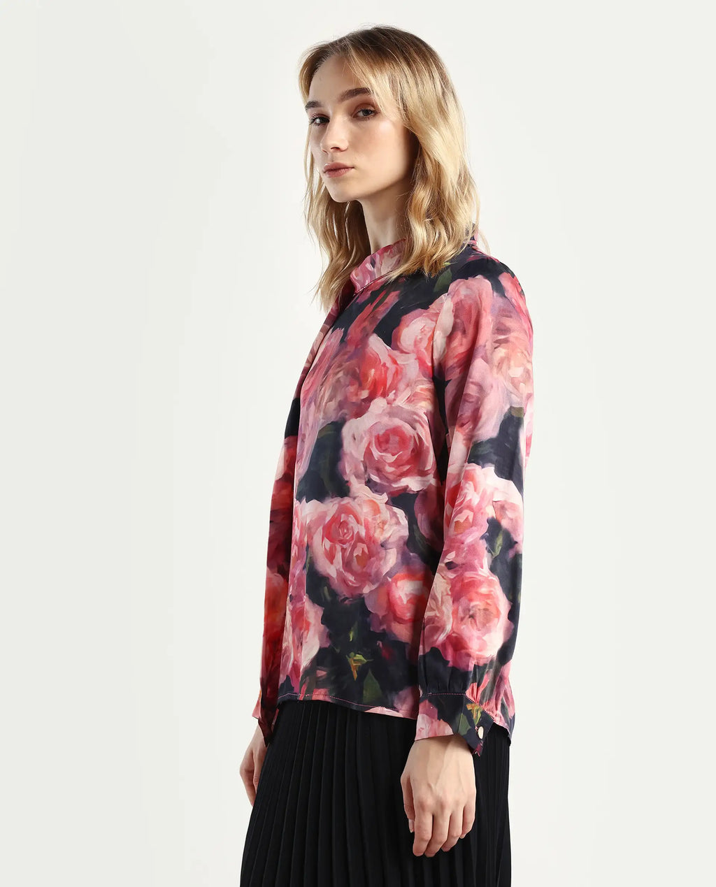Rareism Women's Oudid Multi Cotton Blend Cowl Neck Floral Print Cuffed Sleeve Regular Fit Top