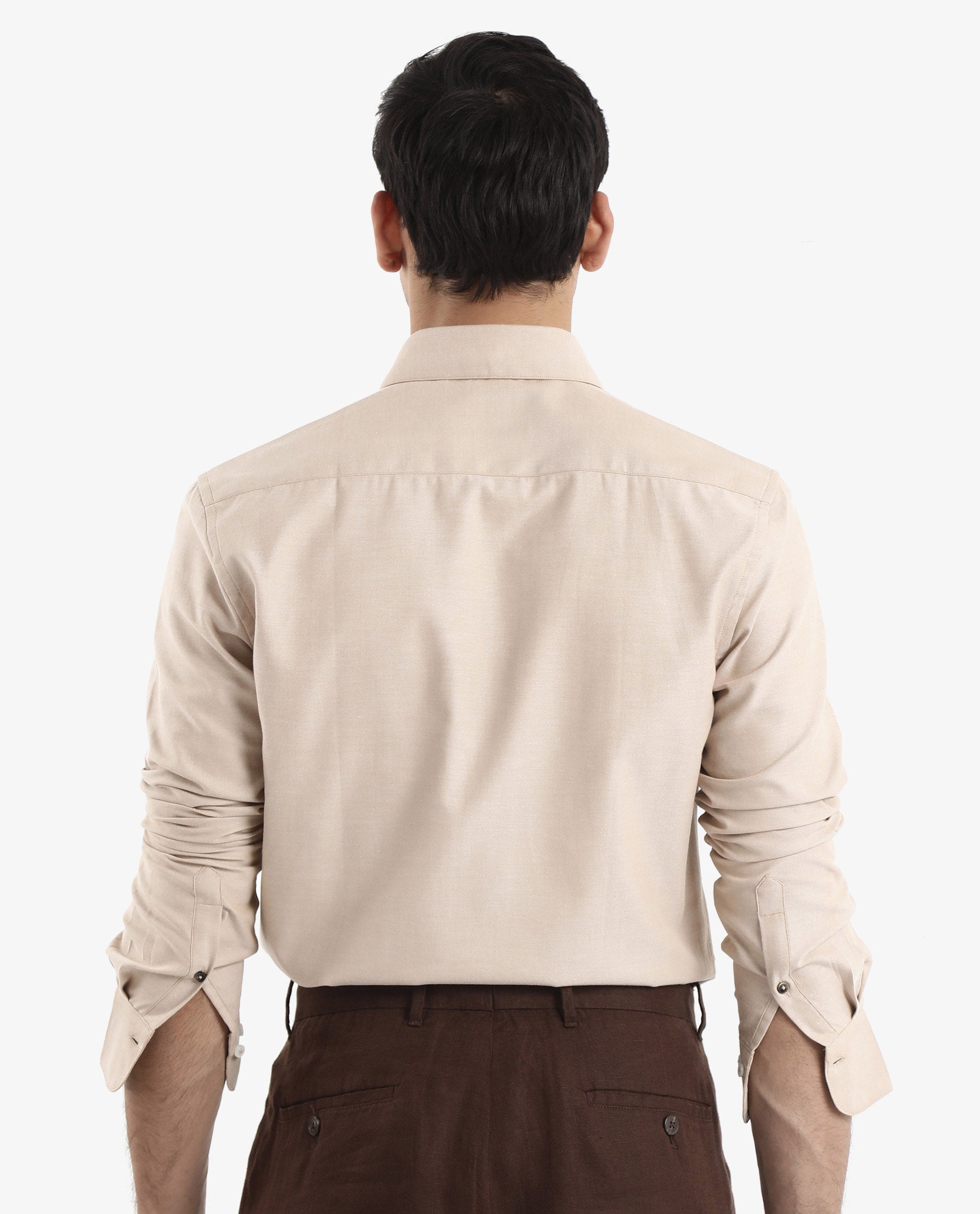 Rare Rabbit Men's Oxfom Beige Cotton Embroidered Regular Fit Full Sleeve Collared Shirt