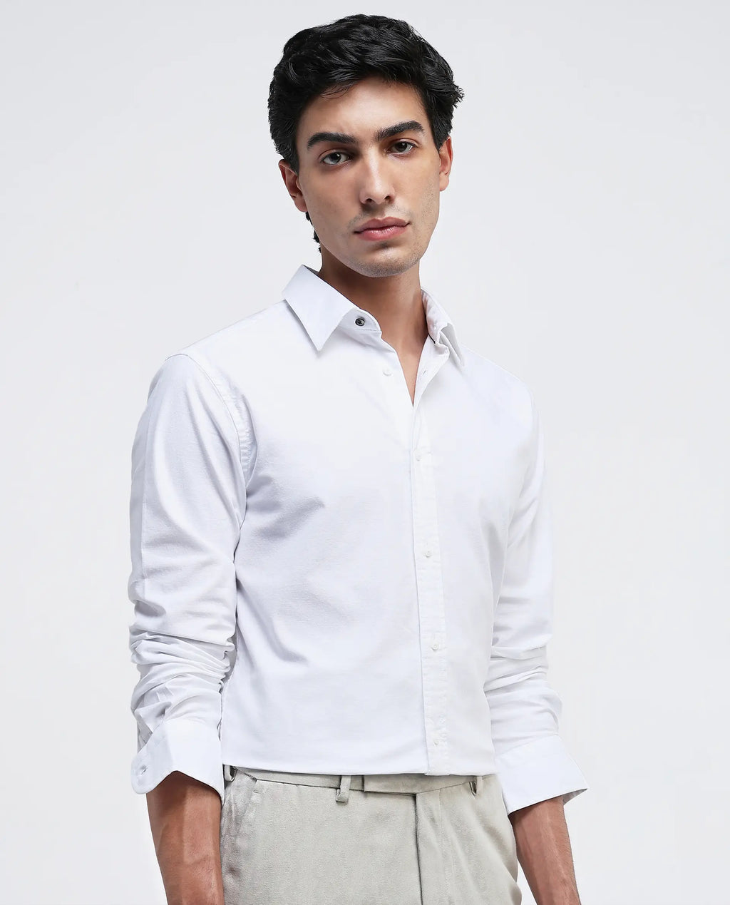 Rare Rabbit Men Oxo White Full Sleeve Collared Neck Button Closure Regular Fit Plain Shirt
