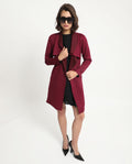 Rareism Women's Palmer 1 Maroon Polyester Cutaway Collar Plain Knee Length Relaxed Fit Jacket