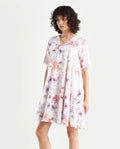 Rareism Women's Paola Multi Cotton Lapel Neck Floral Print Knee Length Flared Dress