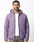 Rare Rabbit Men's Vasto Purple Polyester Monogram Print Regular Fit Full Sleeve Hooded Jacket