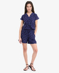 Rareism Women's Parma Dark Blue Cotton Blend Monogram Print Mini Regular Fit Shorts