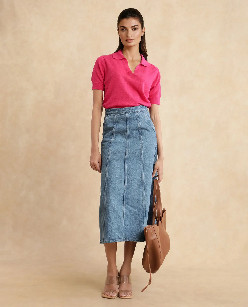 Rareism Women's Parrit Blue Cotton Plain Midi Flared Skirt