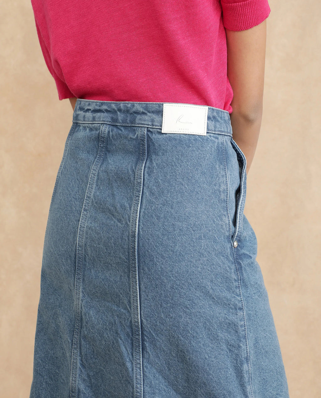 Rareism Women's Parrit Blue Cotton Plain Midi Flared Skirt