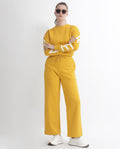 Rareism Women's Pazoo F Mustard Cotton Blend Plain Ankle Length Flared Track Pant