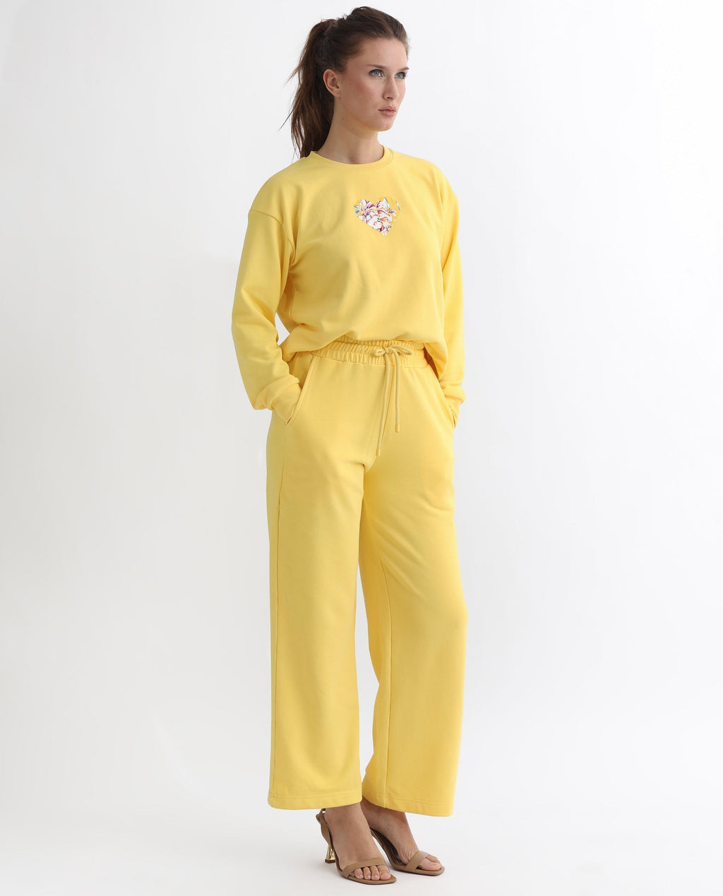 Rareism Women's Pazoo T Yellow Cotton Blend Plain Ankle Length Flared Track Pant