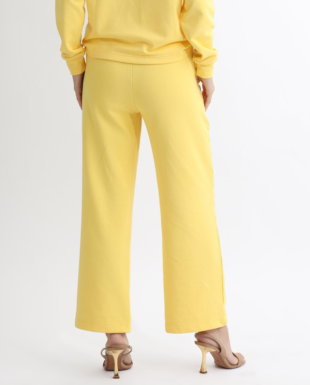 Rareism Women's Pazoo T Yellow Cotton Blend Plain Ankle Length Flared Track Pant