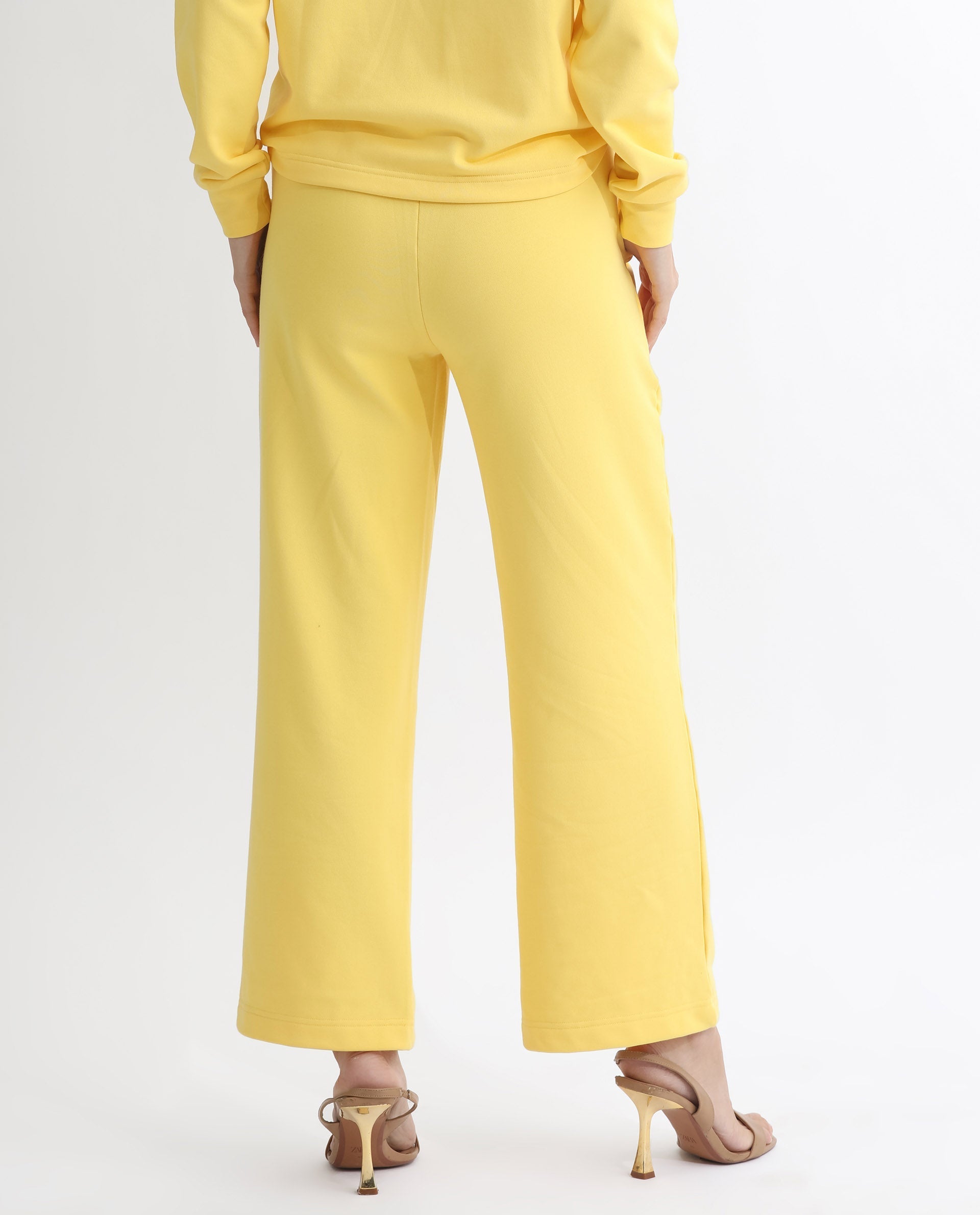 Rareism Women's Pazoo T Yellow Cotton Blend Plain Ankle Length Flared Track Pant